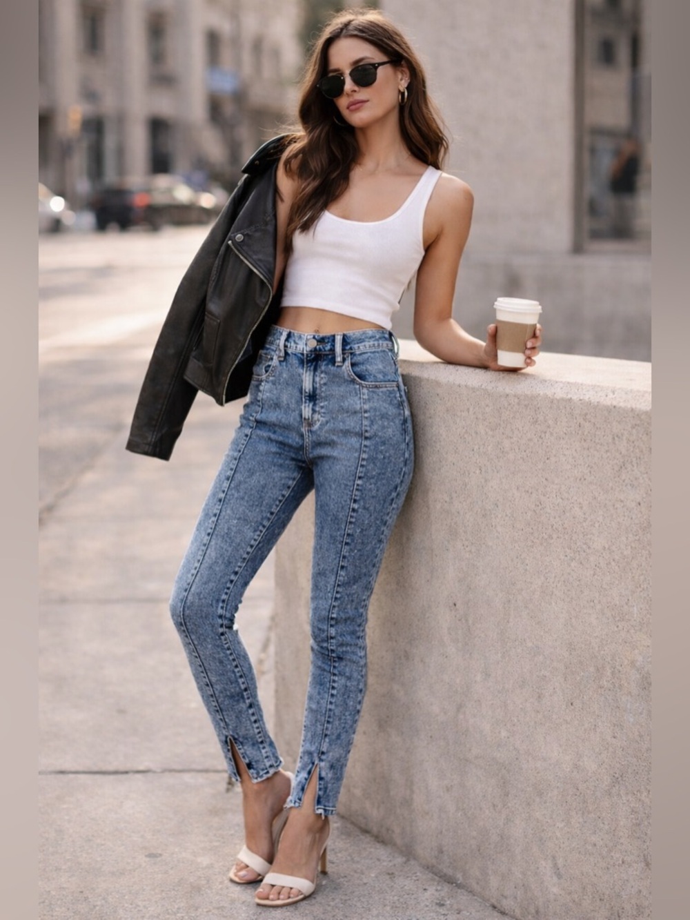 Abercrombie High Rise Super Skinny Ankle Jeans Blue Slit Hem 25 Short